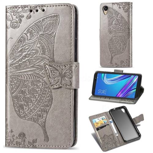 Embossing Mandala Flower Butterfly Leather Wallet Case for Asus ZenFone Live (L1) ZA550KL - Gray
