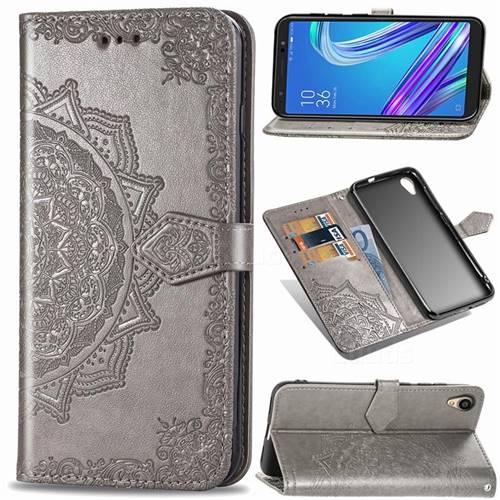 Embossing Imprint Mandala Flower Leather Wallet Case for Asus ZenFone Live (L1) ZA550KL - Gray
