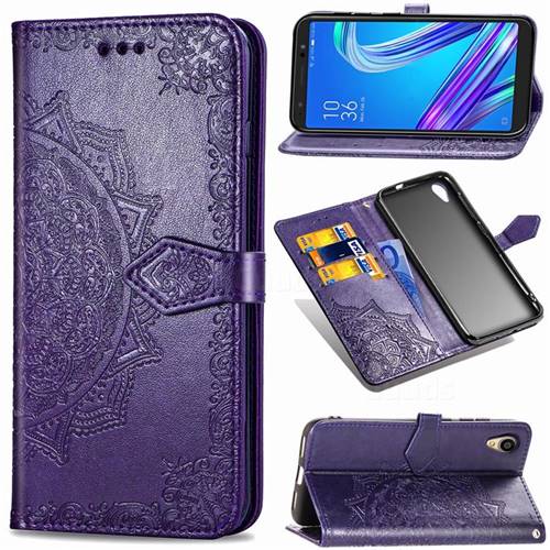 Embossing Imprint Mandala Flower Leather Wallet Case for Asus ZenFone Live (L1) ZA550KL - Purple