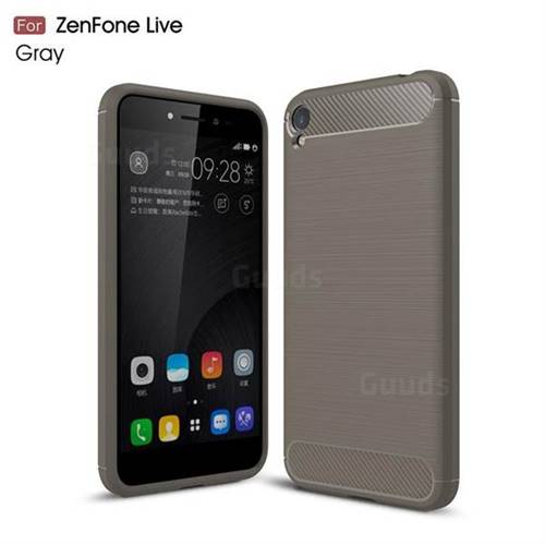 Luxury Carbon Fiber Brushed Wire Drawing Silicone TPU Back Cover for Asus Zenfone Live ZB501KL / Zenfone 3 Go - Gray