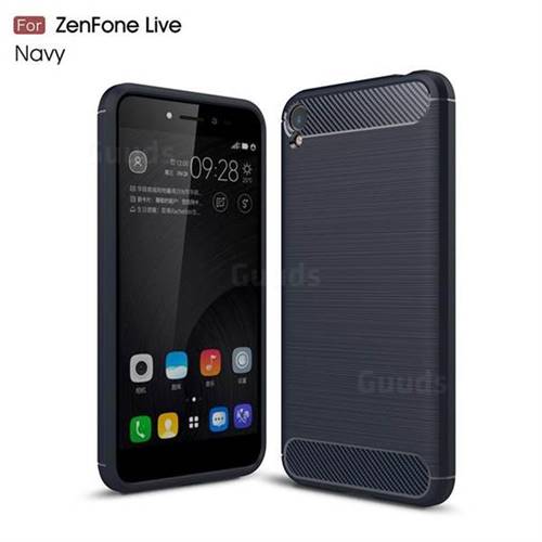 Luxury Carbon Fiber Brushed Wire Drawing Silicone TPU Back Cover for Asus Zenfone Live ZB501KL / Zenfone 3 Go - Navy