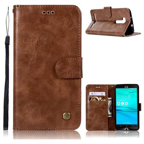 Luxury Retro Leather Wallet Case for Asus Zenfone Go ZB551KL - Brown