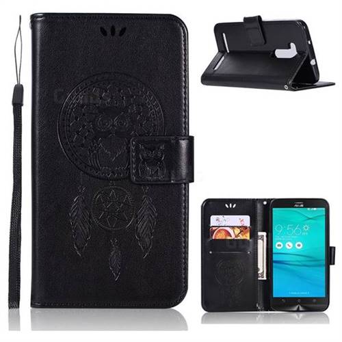 Intricate Embossing Owl Campanula Leather Wallet Case for Asus Zenfone Go ZB551KL - Black