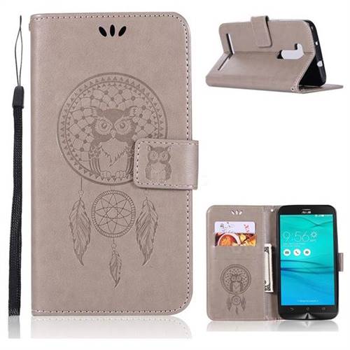 Intricate Embossing Owl Campanula Leather Wallet Case for Asus Zenfone Go ZB551KL - Grey