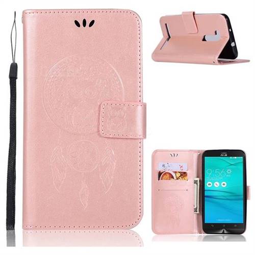 Intricate Embossing Owl Campanula Leather Wallet Case for Asus Zenfone Go ZB551KL - Rose Gold