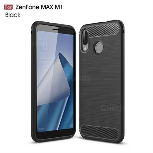 Luxury Carbon Fiber Brushed Wire Drawing Silicone TPU Back Cover for Asus Zenfone Max (M1) ZB555KL - Black