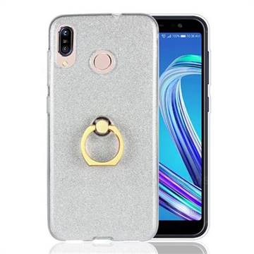 Luxury Soft TPU Glitter Back Ring Cover with 360 Rotate Finger Holder Buckle for Asus Zenfone Max (M1) ZB555KL - White