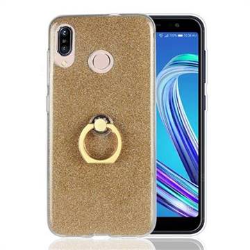 Luxury Soft TPU Glitter Back Ring Cover with 360 Rotate Finger Holder Buckle for Asus Zenfone Max (M1) ZB555KL - Golden