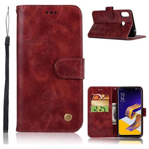 Luxury Retro Leather Wallet Case for Asus Zenfone Max (M1) ZB555KL - Wine Red