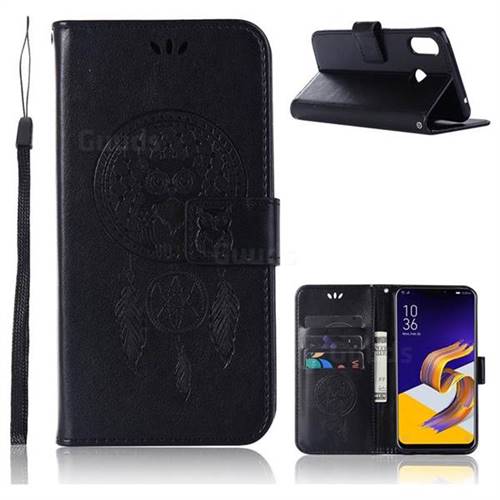 Intricate Embossing Owl Campanula Leather Wallet Case for Asus Zenfone Max (M1) ZB555KL - Black