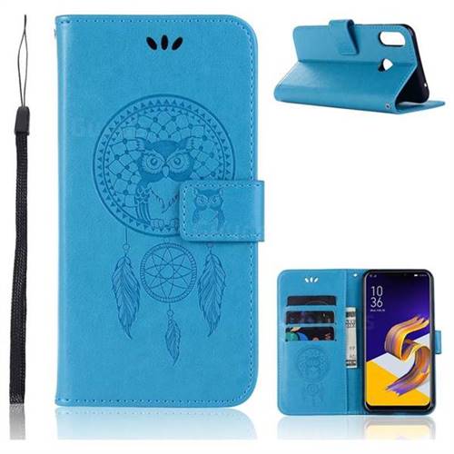 Intricate Embossing Owl Campanula Leather Wallet Case for Asus Zenfone Max (M1) ZB555KL - Blue