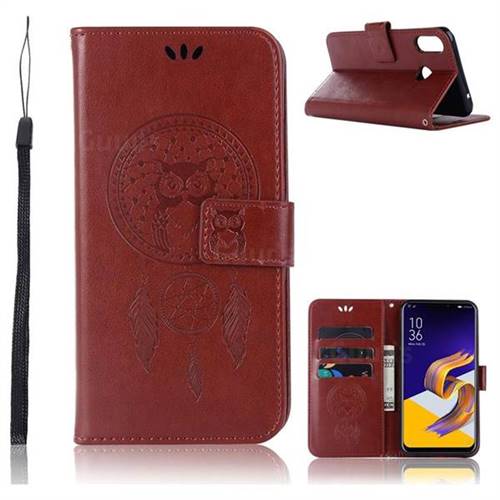 Intricate Embossing Owl Campanula Leather Wallet Case for Asus Zenfone Max (M1) ZB555KL - Brown