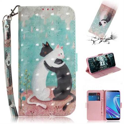 Black and White Cat 3D Painted Leather Wallet Phone Case for Asus Zenfone Max (M1) ZB555KL