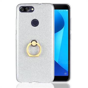 Luxury Soft TPU Glitter Back Ring Cover with 360 Rotate Finger Holder Buckle for Asus Zenfone Max Plus (M1) ZB570TL - White