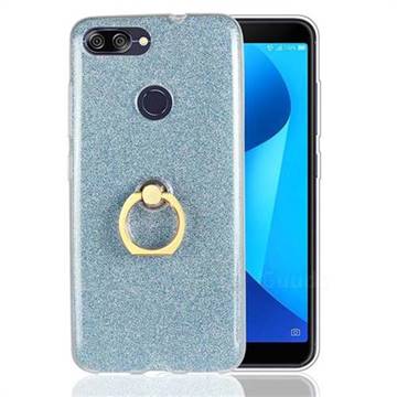 Luxury Soft TPU Glitter Back Ring Cover with 360 Rotate Finger Holder Buckle for Asus Zenfone Max Plus (M1) ZB570TL - Blue