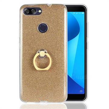 Luxury Soft TPU Glitter Back Ring Cover with 360 Rotate Finger Holder Buckle for Asus Zenfone Max Plus (M1) ZB570TL - Golden