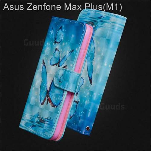 Blue Sea Butterflies 3D Painted Leather Wallet Case for Asus Zenfone Max Plus (M1) ZB570TL