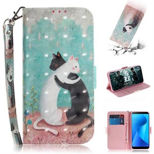Black and White Cat 3D Painted Leather Wallet Phone Case for Asus Zenfone Max Plus (M1) ZB570TL