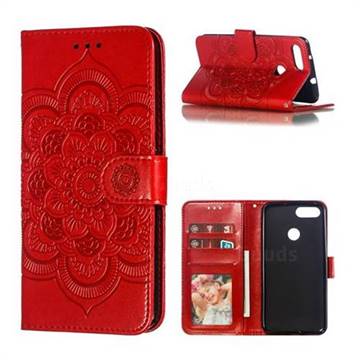 Intricate Embossing Datura Solar Leather Wallet Case for Asus Zenfone Max Plus (M1) ZB570TL - Red