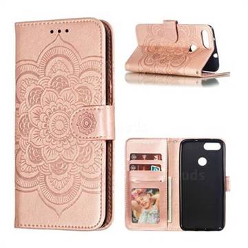 Intricate Embossing Datura Solar Leather Wallet Case for Asus Zenfone Max Plus (M1) ZB570TL - Rose Gold