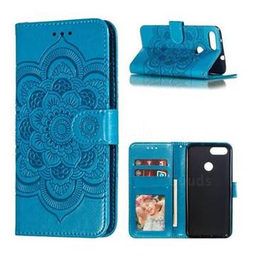 Intricate Embossing Datura Solar Leather Wallet Case for Asus Zenfone Max Plus (M1) ZB570TL - Blue