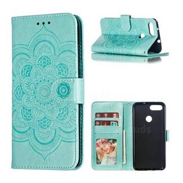 Intricate Embossing Datura Solar Leather Wallet Case for Asus Zenfone Max Plus (M1) ZB570TL - Green