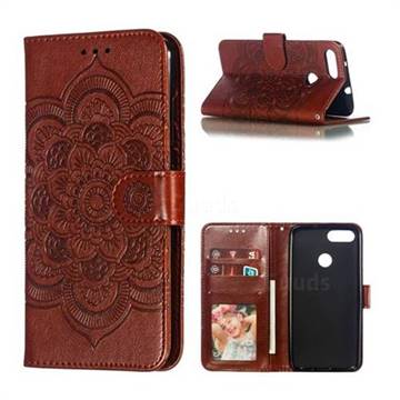 Intricate Embossing Datura Solar Leather Wallet Case for Asus Zenfone Max Plus (M1) ZB570TL - Brown