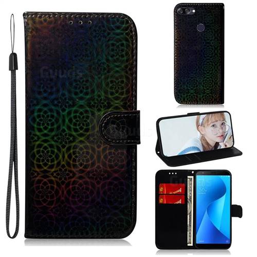 Laser Circle Shining Leather Wallet Phone Case for Asus Zenfone Max Plus (M1) ZB570TL - Black