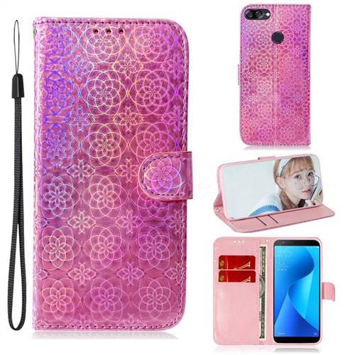 Laser Circle Shining Leather Wallet Phone Case for Asus Zenfone Max Plus (M1) ZB570TL - Pink