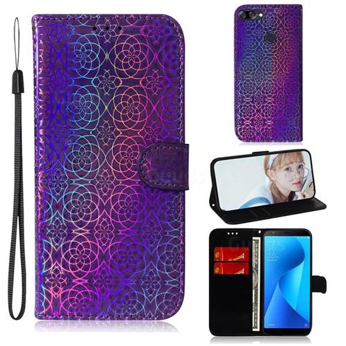 Laser Circle Shining Leather Wallet Phone Case for Asus Zenfone Max Plus (M1) ZB570TL - Purple