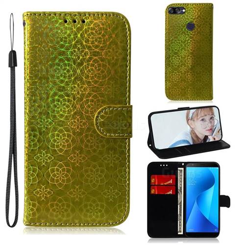 Laser Circle Shining Leather Wallet Phone Case for Asus Zenfone Max Plus (M1) ZB570TL - Golden