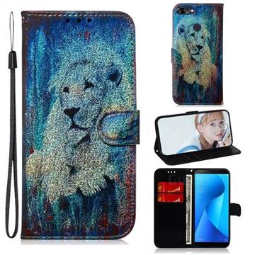 White Lion Laser Shining Leather Wallet Phone Case for Asus Zenfone Max Plus (M1) ZB570TL