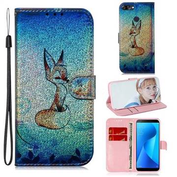 Cute Fox Laser Shining Leather Wallet Phone Case for Asus Zenfone Max Plus (M1) ZB570TL