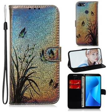 Butterfly Orchid Laser Shining Leather Wallet Phone Case for Asus Zenfone Max Plus (M1) ZB570TL