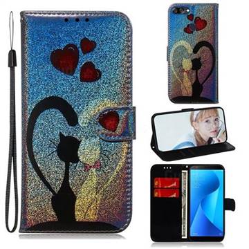 Love Cat Laser Shining Leather Wallet Phone Case for Asus Zenfone Max Plus (M1) ZB570TL