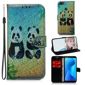 Two Pandas Laser Shining Leather Wallet Phone Case for Asus Zenfone Max Plus (M1) ZB570TL