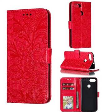 Intricate Embossing Lace Jasmine Flower Leather Wallet Case for Asus Zenfone Max Plus (M1) ZB570TL - Red