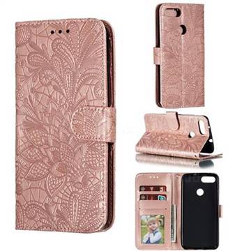 Intricate Embossing Lace Jasmine Flower Leather Wallet Case for Asus Zenfone Max Plus (M1) ZB570TL - Rose Gold