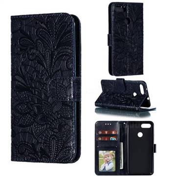 Intricate Embossing Lace Jasmine Flower Leather Wallet Case for Asus Zenfone Max Plus (M1) ZB570TL - Dark Blue