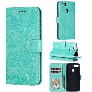 Intricate Embossing Lace Jasmine Flower Leather Wallet Case for Asus Zenfone Max Plus (M1) ZB570TL - Green