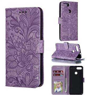 Intricate Embossing Lace Jasmine Flower Leather Wallet Case for Asus Zenfone Max Plus (M1) ZB570TL - Purple