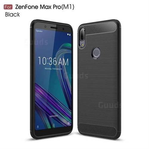 Luxury Carbon Fiber Brushed Wire Drawing Silicone TPU Back Cover for Asus Zenfone Max Pro (M1) ZB601KL - Black