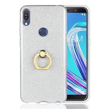 Luxury Soft TPU Glitter Back Ring Cover with 360 Rotate Finger Holder Buckle for Asus Zenfone Max Pro (M1) ZB601KL - White