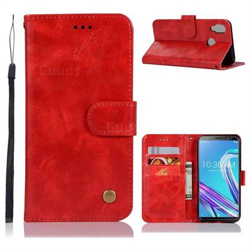Luxury Retro Leather Wallet Case for Asus Zenfone Max Pro (M1) ZB601KL - Red