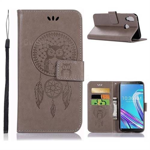 Intricate Embossing Owl Campanula Leather Wallet Case for Asus Zenfone Max Pro (M1) ZB601KL - Grey