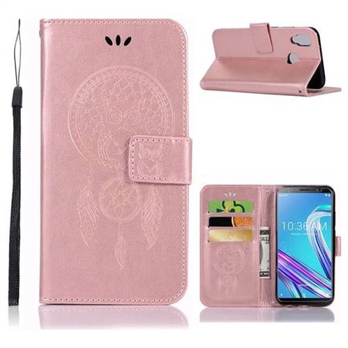 Intricate Embossing Owl Campanula Leather Wallet Case for Asus Zenfone Max Pro (M1) ZB601KL - Rose Gold