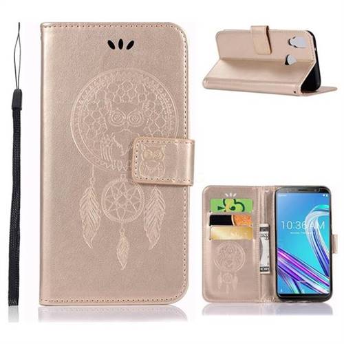 Intricate Embossing Owl Campanula Leather Wallet Case for Asus Zenfone Max Pro (M1) ZB601KL - Champagne