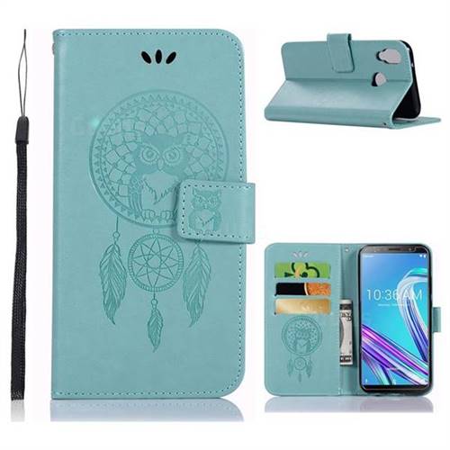 Intricate Embossing Owl Campanula Leather Wallet Case for Asus Zenfone Max Pro (M1) ZB601KL - Green