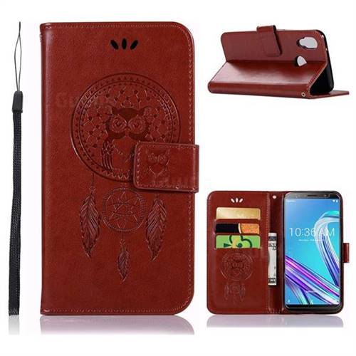 Intricate Embossing Owl Campanula Leather Wallet Case for Asus Zenfone Max Pro (M1) ZB601KL - Brown