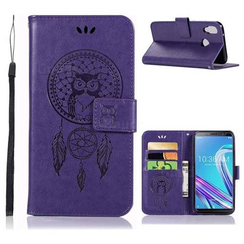 Intricate Embossing Owl Campanula Leather Wallet Case for Asus Zenfone Max Pro (M1) ZB601KL - Purple